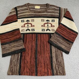 Vintage Aztec Acrylic Hippie Sleeves Sweater Square Neck Womens Flare Tribal S/M